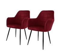 ECD Germany Lot de 2 Chaises de Salle à Manger Cuisine Salon Séjour Bordeaux Assise Siège Rembourrée en Velours Structure en Métal Fauteuil Rétro avec Accoudoirs pour Bureau Réception Meuble Maison