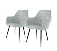 ECD Germany Lot de 2 Chaises de Salle à Manger Cuisine Salon Séjour - Gris - Assise Siège Rembourrée en Velours Structure en Métal Fauteuil Rétro avec Accoudoirs pour Bureau Réception Meuble Maison