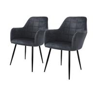ECD Germany Chaises de salle à manger – Lot de 2 – Assise rembourrée en velours – Gris foncé