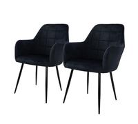 ECD Germany Lot de 2 Chaises de Salle à Manger Cuisine Salon Séjour - Noir - Assise Siège Rembourrée en Velours Structure en Métal Fauteuil Rétro avec Accoudoirs pour Bureau Réception Meuble Maison