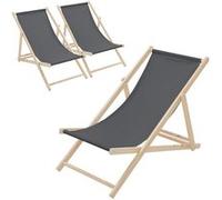 ECD Germany Lot de 3 Chaises Longues Pliantes en Bois Chiliennes, Anthracite, Dossier Réglable, 3 Positions de Couchage, jusqu'à 120kg, Bain de Soleil en Tissu pour la Plage Jardin Terrasse Camping