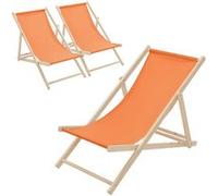 ECD Germany Lot de 3 Chaises Longues Pliantes en Bois Chiliennes, Orange, Dossier Réglable, 3 Positions de Couchage, jusqu'à 120kg, Bain de Soleil en Tissu pour la Plage Jardin Terrasse Camping