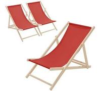 ECD Germany Lot de 3 Chaises Longues Pliantes en Bois Chiliennes, Rouge, Dossier Réglable, 3 Positions de Couchage, jusqu'à 120kg, Bain de Soleil en Tissu pour la Plage Jardin Terrasse Camping
