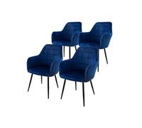ECD Germany Lot de 4 Chaises de Salle à Manger - Bleu Foncé - Style Rétro - Assise