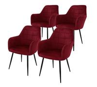 ECD Germany Lot de 4 Chaises de Salle à Manger Cuisine Salon Séjour Bordeaux Assise Siège Rembourrée en Velours Structure en Métal Fauteuil Rétro avec Accoudoirs pour Bureau Réception Meuble Maison