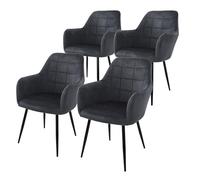 ECD Germany Lot de 4 Chaises de Salle à Manger Cuisine Salon Séjour Gris Foncé Assise Siège Rembourrée en Velours Structure en Métal Fauteuil Rétro avec Accoudoirs pour Bureau Réception Meuble Maison