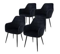 ECD Germany Lot de 4 Chaises de Salle à Manger Cuisine Salon Séjour - Noir - Assise Siège Rembourrée en Velours Structure en Métal Fauteuil Rétro avec Accoudoirs pour Bureau Réception Meuble Maison