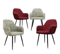 ECD Germany Lot de 4 Chaises de Salle à Manger - Siège Velours/Synthétique - Pieds en Métal - Fauteuil avec Dossier et Accoudoirs - Chaise de Salon Réception pour Bureau - Bordeaux/Olive