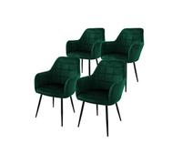 ECD Germany Lot de 4 Chaises de Salle à Manger - Vert Foncé - Style Rétro - Assise