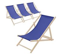 ECD Germany Lot de 4 Chaises Longues Pliantes en Bois Chiliennes, Bleu Foncé, Dossier Réglable, 3 Positions de Couchage, jusqu'à 120kg, Bain de Soleil en Tissu pour la Plage Jardin Terrasse Camping