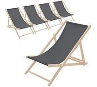 Lot de 5 chaises longue de jardin bain de soleil anthracite bois de pin 120 kg