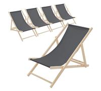 ECD Germany Lot de 5 Chaises Longues Pliantes en Bois Chiliennes, Anthracite, Dossier Réglable, 3 Positions de Couchage, jusqu'à 120kg, Bain de Soleil en Tissu pour la Plage Jardin Terrasse Camping