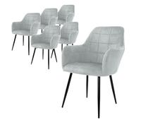 ECD Germany Lot de 6 Chaises de Salle à Manger Cuisine Salon Séjour - Gris - Assise Siège Rembourrée en Velours Structure en Métal Fauteuil Rétro avec Accoudoirs pour Bureau Réception Meuble Maison