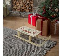 ECD Germany Luge Décorative à LED en Bois avec 60 LED Blanc Chaud, 60x21x13,5 cm, Marron, Fonctionne avec des Piles, Traîneau avec Minuterie, Décoration de Noël avec Guirlande Lumineuse, sans Piles