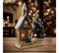 ECD Germany Maison de Noël Décorative en Bois avec Éclairage LED, Blanc Chaud, 27x11x44 cm, Alimentée par Piles, avec Minuterie, Décoration de Noël d'Intérieur, Figurine Ornement de Sapin oú Cadeau