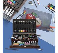 ECD Germany Malette de Peinture 112 Pièces, Crayons de Couleur, Peintures à l'Huile et Acryliques, Aquarelles, Gomme, Taille-Crayon, Crayons HB/2B, Coffret de Coloriage en Bois, pour Enfants/Adultes