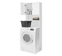 ECD Germany Meuble pour Machine à Laver 63 x 25 x 190 cm Blanc 2 Portes 4 Étagères de Rangement Armoire Haute Salle de Bain Lave-Linge Sèche-Linge Panneaux en Aggloméré Mélamine Design Minimaliste