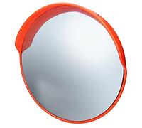 ECD Germany Miroir de Circulation Convexe Ø45 cm Rouge Plastique PC Support Pivotant Inclus Rétroviseur Incassable Rue Miroir Signalisation Sécurité Panoramique Surveillance Extérieur Angle 130-160°