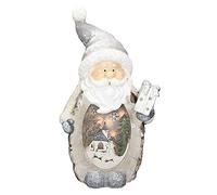 ECD Germany Père Noël Déco Figure avec Éclairage LED, 52 cm, Blanc Chaud, Chapeau et Écharpe Gris, Aspect Bois, Fonctionne à Piles, Décoration d'Intérieur, Figurine LED de Table
