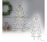 ECD Germany Sapin de Noël á LED 87 cm, 90 LEDs, Blanc Chaud, avec Minuterie 6 Heures, Fonctionne sur Piles, pour Intérieur/Extérieur, Décoration de Noël pour Maison/Jardin, Ornements Arbre Illuminé