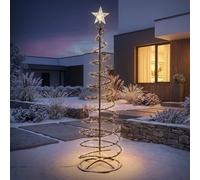ECD Germany Sapin de Noël Spirale LED 180 cm avec Étoile, Éclairage de Noël | Cône Guirlande Lumineuse Effet Cascade avec 15 Modes de Lumière, Minuterie et 640 LEDs Blanc Chaud pour Maison ou Jardin IP44