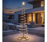 ECD Germany Sapin de Noël Spirale LED 210 cm avec Étoile, Éclairage de Noël | Cône Guirlande Lumineuse Effet Cascade avec 15 Modes de Lumière, Minuterie et 756 LEDs Blanc Chaud pour Maison ou Jardin IP44