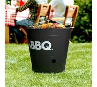 ECD Germany Seau à barbecue Ø 25cm avec grille et poignée, seau-grill en acier inoxydable en noir mat, mini-grill avec aération, barbecue de camping au charbon de bois BBQ grill pique-nique seau à bar