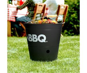 ECD Germany Seau à barbecue Ø 25cm avec grille et poignée, seau-grill en acier inoxydable en noir mat, mini-grill avec aération, barbecue de camping au charbon de bois BBQ grill pique-nique seau à bar