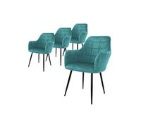 ECD Germany Set 4X Chaises de Salle à Manger Pétrole, Style Moderne/Retro, Dossier et Accoudoirs Rembourrée Aspect Velours, Pieds en Métal Noir, Chaise Ergonomique, Fauteuil de Salon/Chambre/Cuisine