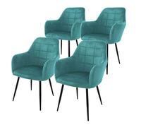 ECD Germany Set 4X Chaises de Salle à Manger Pétrole, Style Moderne/Retro, Dossier et Accoudoirs Rembourrée Aspect Velours, Pieds en Métal Noir, Chaise Ergonomique, Fauteuil de Salon/Chambre/Cuisine