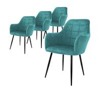 ML-Design Set 4 chaises salle à manger ECD Germany velours pétrole accoudoirs pieds métal noir
