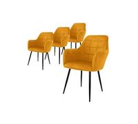 ECD Germany Set de 4x Chaises de Salle à Manger Ocre, Style Moderne/Retro, Dossier et Accoudoirs Rembourrée Aspect Velours, Pieds en