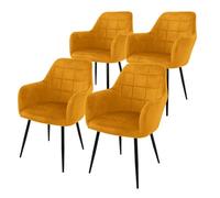 ECD Germany Set de 4X Chaises de Salle à Manger Moutarde, Style Moderne/Retro, Dossier et Accoudoirs Rembourrée Aspect Velours, Pieds en Métal Noir, Chaise Ergonomique, Fauteuil pour Salon/Chambre