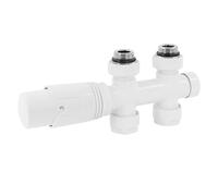 ECD Germany Set de Raccordement Thermostatique Blanc Multiblock Forme de Passage avec Tête Thermostatique pour Radiateur Salle Bain, Raccord Central au Bas Compatible Chauffage à Eau Design Élégant