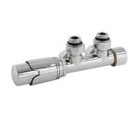 ECD Germany Set de Raccordement Thermostatique Chromé Multiblock Forme d'angle avec Tête Thermostatique pour Radiateur Salle de Bain, Raccord Central au Bas Compatible Chauffage à Eau Design Élégant