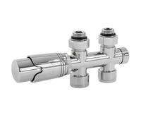 ECD Germany Set de Raccordement Thermostatique Chromé Multiblock Forme de Passage avec Tête Thermostatique pour Radiateur Salle Bain, Raccord Central au Bas Compatible Chauffage à Eau Design Élégant
