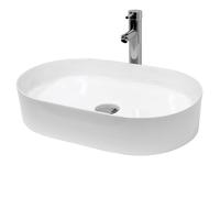 ECD Germany Lavabo en Céramique Blanc 605x380x125 mm avec Garniture de Vidage 1 1/4" Blanc G