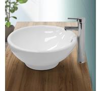 ECD Germany Vasque à Poser Lavabo Salle de Bain - Ø 420x170 mm - en Céramique - Ovale - Blanc - avec Kit de Vidange sans Trop-Plein - Lavabo à Poser sur Meuble Salle de Bain - Design Moderne
