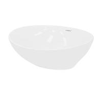 ECD Germany Vasque à Poser Lavabo - Ovale - 410 x 330 x 142 mm - en Céramique - Blanc - Évier Lave-Mains Salle de Bain - Connexion Standard - Design Classique - sans kit de vidange