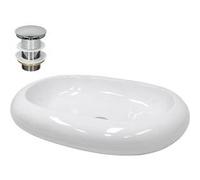 ECD Germany – Vasque à poser en céramique Ø350×120 mm ronde blanche, kit de vidange sans trop-plein
