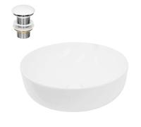 ECD Germany Vasque à Poser Lavabo Salle de Bain - Ø 405 x 405 x 140 mm - en Céramique - Ovale - Blanc - avec Kit de Vidange