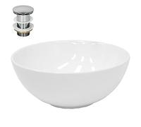 ECD Germany Vasque à Poser Lavabo Salle de Bain - 320 x 320 x 135 mm - en Céramique - Blanc - Lave-Mains Évier Vasque Salle de Bain Toilette -avec Kit de Vidange sans Trop-Plein - Moderne