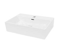 ECD Germany Vasque à Poser Lavabo Salle de Bain - en Céramique - Blanc - 515 x 360 x 130 mm - Lave-Mains Suspendu Vasque Salle de Bain Toilette - avec Trop-Plein et Trou de Robinet - Rectangulaire
