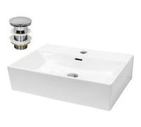ECD Germany Vasque à poser 605×365×130 mm céramique blanc rectangulaire, trop-plein, kit de vidange