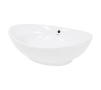 ECD Germany Vasque à Poser Lavabo Suspendu - 590 x 390 x 200 mm - en Céramique - Ovale - Blanc - Lave-Main Salle de Bain - Vasque Lavabo Salle de Bain Toilette - avec Trop-Plein et Trou de Robinet