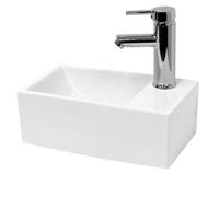 ECD Germany Vasque à poser mini lavabo - en céramique - 350 x 205 x 125 mm - rectangulaire - blanc - avec trou de robinet lavabo