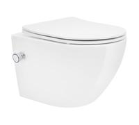 ECD Germany WC Suspendu Court - Rinçage sans Rebord - en Céramique - Fonction Bidet - Abattant Softclose en Plastique