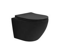 ECD Germany WC Suspendu sans Rebord Court 49 cm Noir Mat, en Céramique Effet Lotus, Nano-Revêtement, avec Siège Amovible en Duroplast Softclose, Toilette Murale Cuvette à Chasse d'eau Profonde