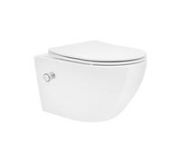 ECD Germany WC Suspendu sans Rebord Long 54 cm Blanc avec Fonction Bidet, Revêtement Nano,
