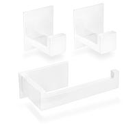 ECENCE 1x Porte Papier Toilette et 2X Crochets, adhésif - Support Papier Toilette - Accessoires de Salle de Bain - en Acier Inoxydable 304 Blanc